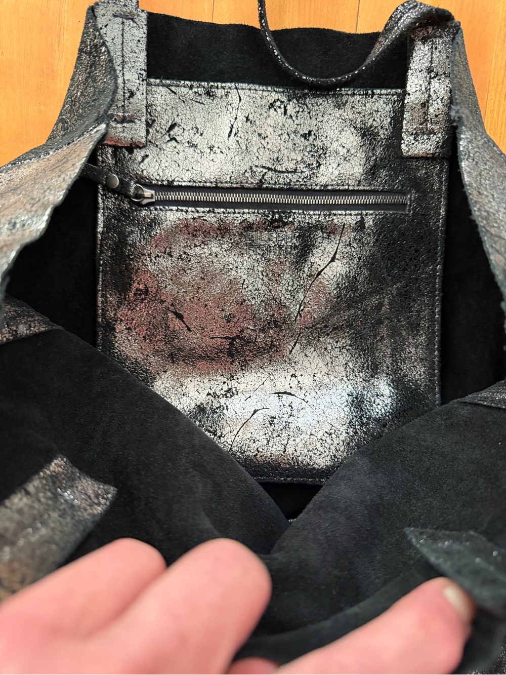 Eileen Fisher Distressed Metallic Silver leather Tote - Picture 3 of 5